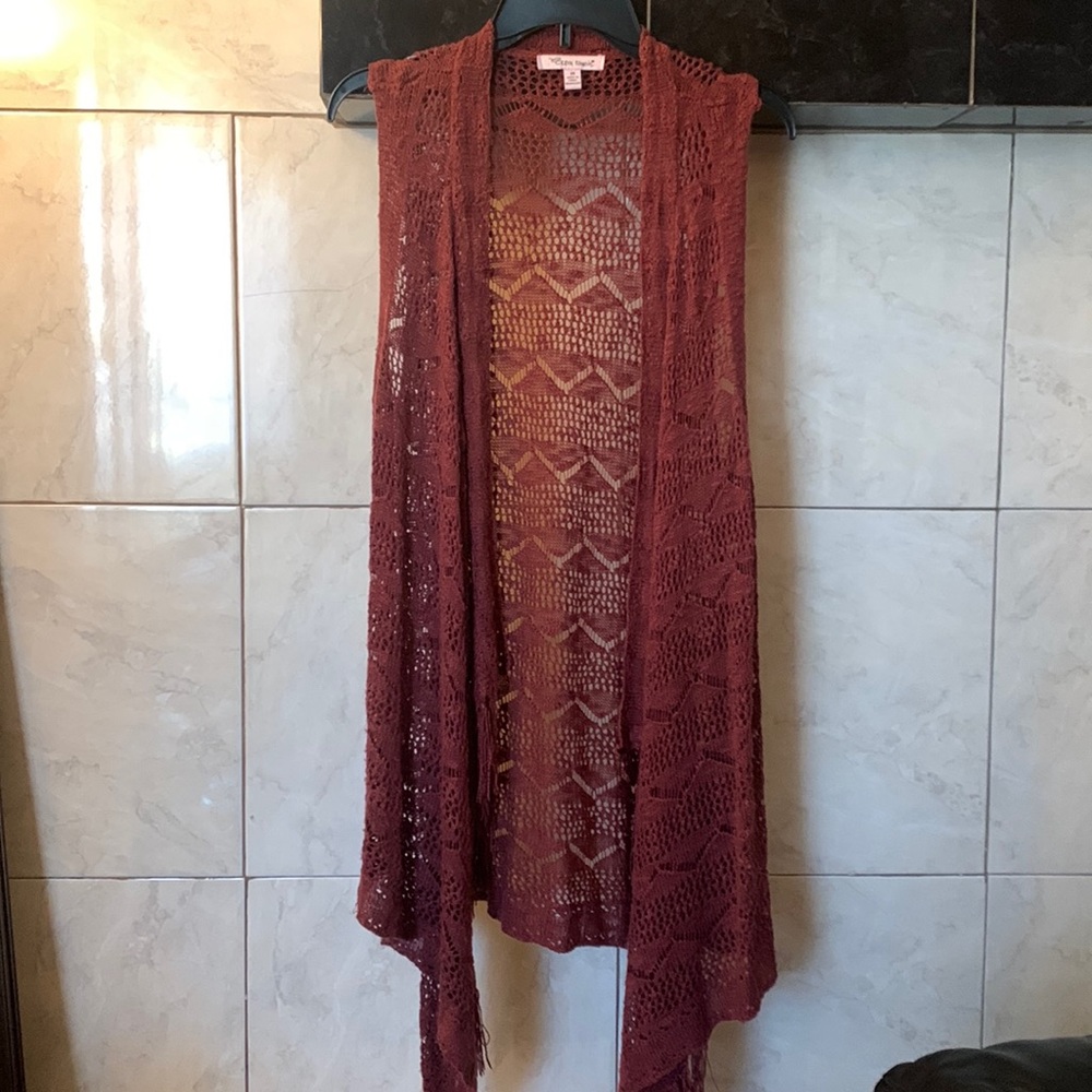 Extra Touch Open Knit Sleeveless Cardigan